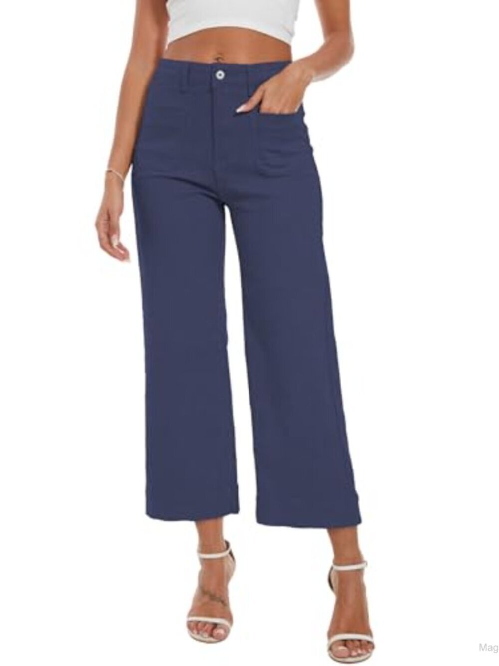 Wide Leg Cropped Jeans High Waisted Flare Stretchy Denim Trendy Women's